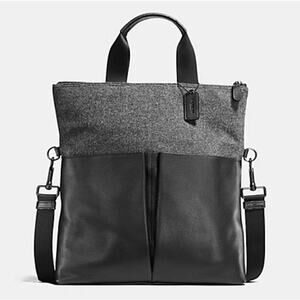 Rare Coach Leather Fold Over Tote Bag With Wool Graphite Colors (COACH F55408)